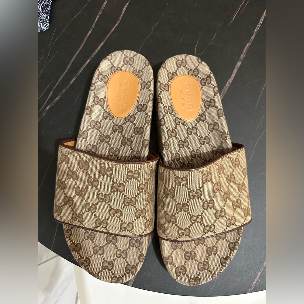 Gucci Brown Monogram Slides Men Size 12